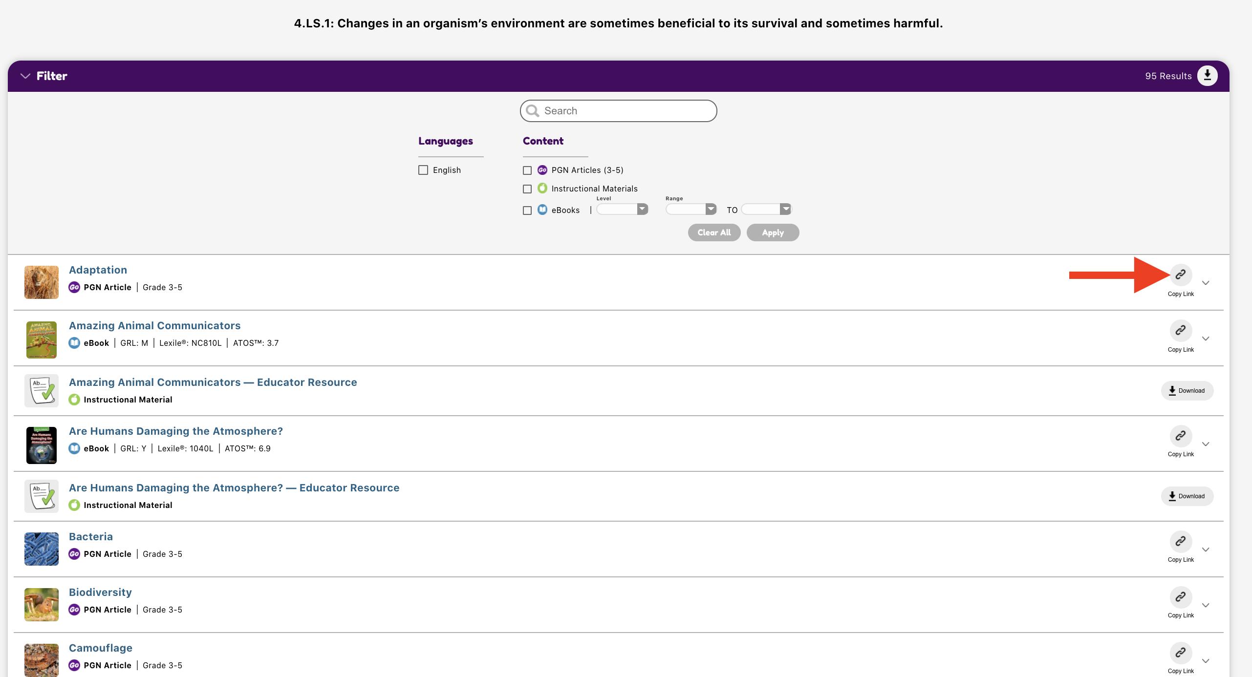 Capstone Connect search results. 