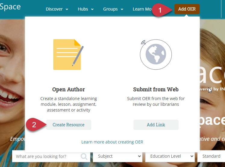 visual of the Add OER menu