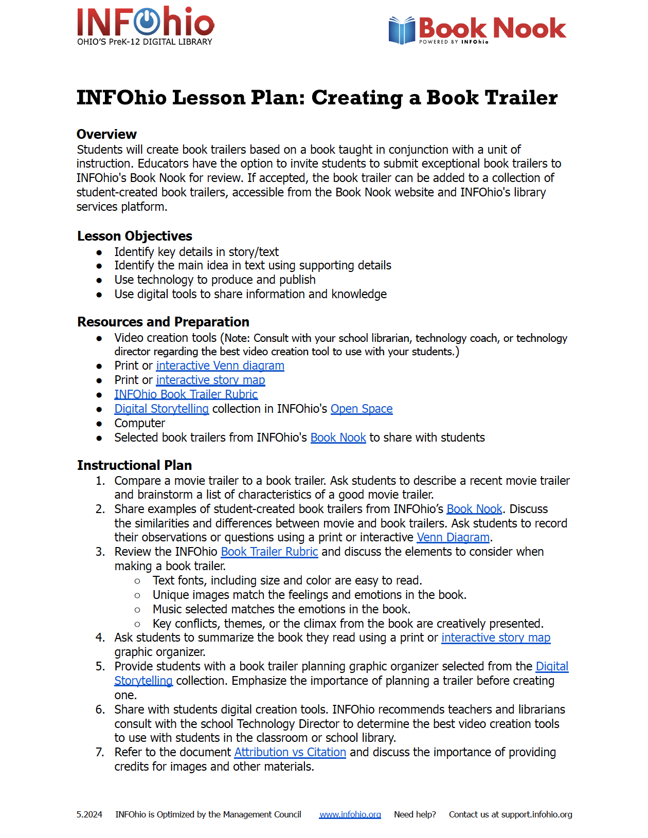 Creating a Book Trailer: INFOhio Lesson Plan